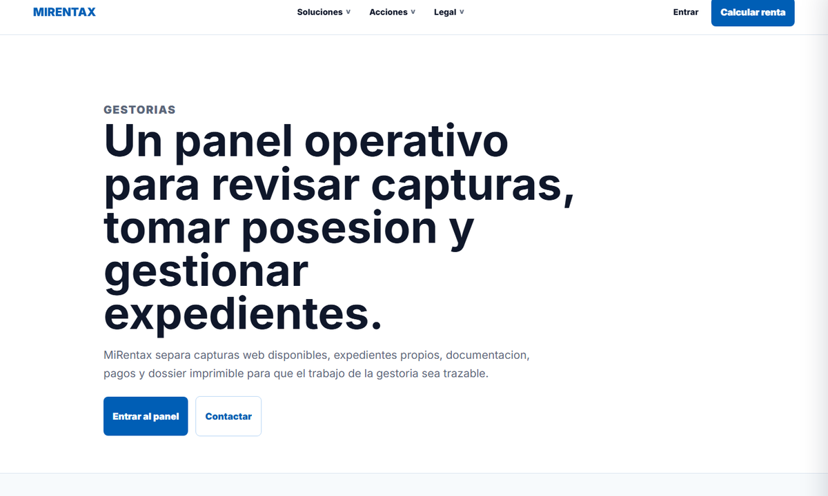 Pagina publica para gestorias en MiRentax