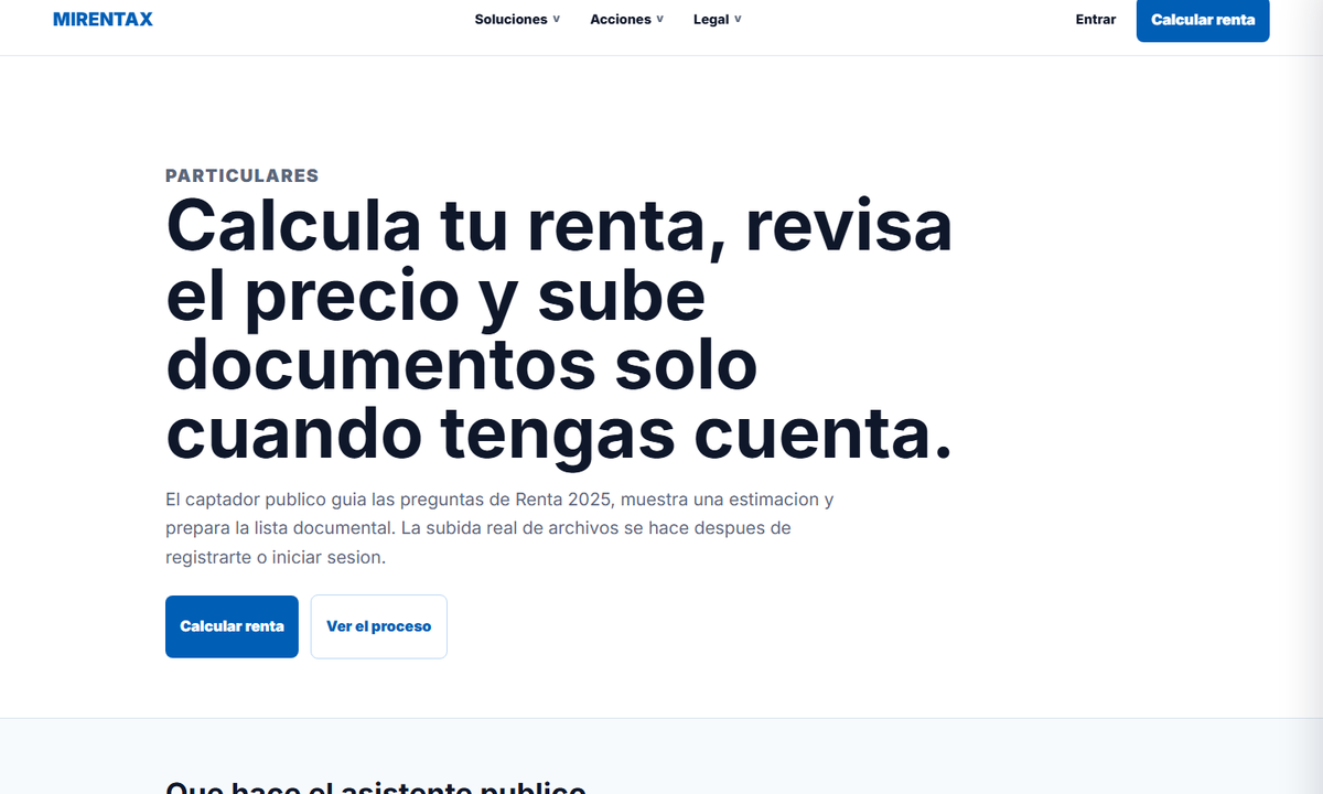 Pagina publica para particulares en MiRentax